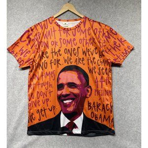NOS Barack OBAMA Shirt Men 3xl Bay 2XL Fit We are the Change AOP Orange Black